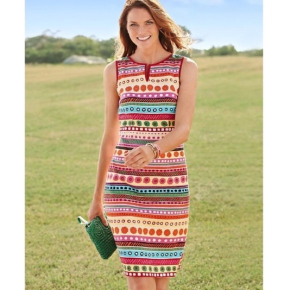 Talbots Flower Striped Sheath Dress - Picture 1 of 5